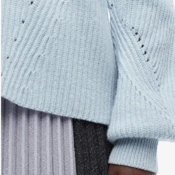 Derek Lam 10 Crosby Sweater Metallic Blue Ribbed V-Neck Bubble Sleeves Small - Picture 4 of 11
